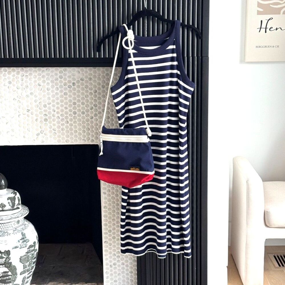 GAP Striped Tank Dress M Petite Navy White Soft Knit Casual Summer